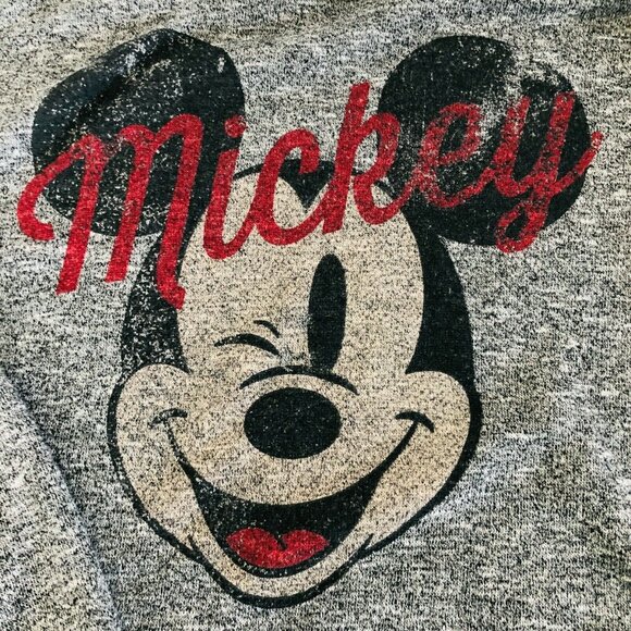 Disney Sweat Shirt Mickey Mouse Graphic Juniors L Gray Red Sweatshirt Pullover - Picture 7 of 7
